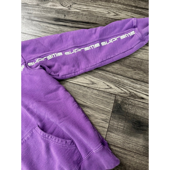 Supreme Hooded Violet Text Stripe Sweatshirt Size Small Resellin for $390-590 - Picture 3 of 9
